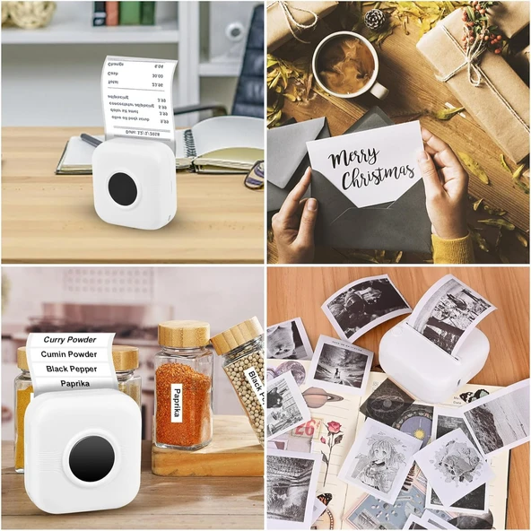 C17 Mini Taşınabilir Yazıcı 12 Rulo Kağıtlı Mürekkepsiz Etiket Yazıcısı  Mini Termal Yazıcı Beyaz - Resim 5