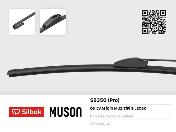 SILBAK SB350 SİLECEK SÜPÜRGESİ 350mm MUZ TİPİ ÜNİVERSAL ON NIVA-UNO 83-89 ARKA ürün görseli 1