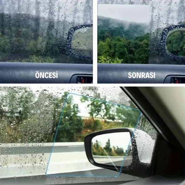4 Parça Yan Aynalar ve Yan Camlar İçin Araç Ayna Yağmur Kaydırıcı ve Cam Buğu Önleyici Film Seti - 6