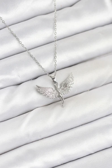 316L Çelik Zincir Gümüş Renk Melek Model Kadın Kolye ürün görseli 1