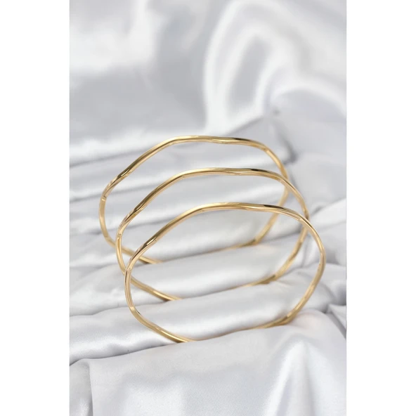 316L Çelik Gold Renk 65 mm Ajda Zikzak Model 3lü Kadın Bileklik - 3