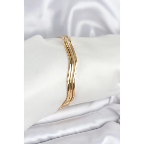 316L Çelik Gold Renk 65 mm Ajda Zikzak Model 3lü Kadın Bileklik