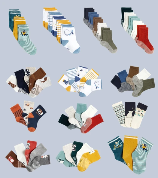 12'çift Organik Pamuklu 0/3 yaş Erkek Bebek Çorap