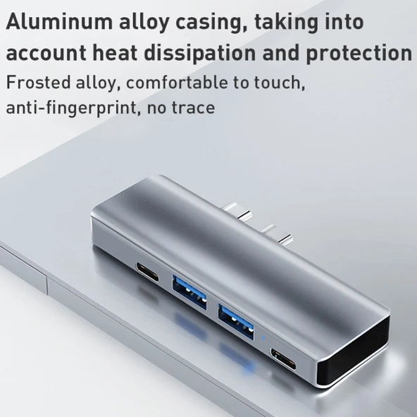 Technow YG-2102 5 in 1 Çift USB-C / Type-C-USB HUB Çevirici Adaptör - Resim 6