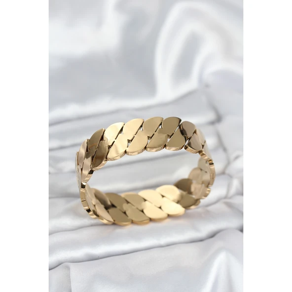 316L Çelik Gold Renk Ezme Zincir Model Kadın Kelepçe Bileklik