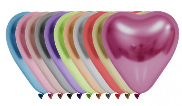 AMZ-Krom Kalp Balon 12 Karışık Renk 10 Adet,  Kalp Şeklinde, Sevgililer Günü