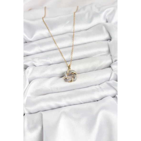 316L Çelik Zincir Gold Renk Zirkon Taşlı Sarmal Model Kadın Kolye - 2