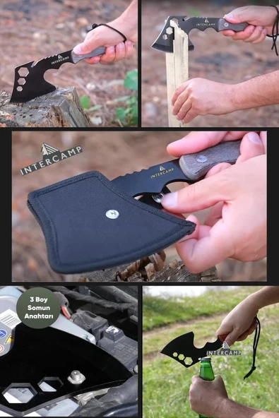 Çok Amaçlı Kamp Baltası, Fonksiyonel Balta, Nacak, Mini El Baltası, Somun, Şişe Açma 26 cm 283 gr - 2