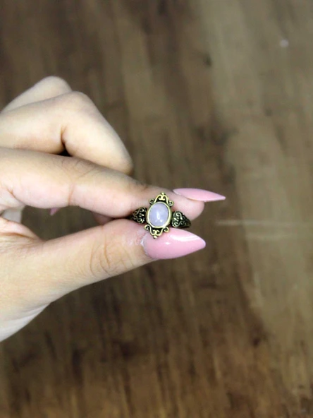 Doğal Taş Pembe Kuvars Taşlı Antik Model Kadın Ayarlanabillir Yüzük euy78pk ürün görseli