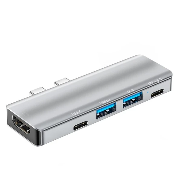 Technow YG-2102 5 in 1 Çift USB-C / Type-C-USB HUB Çevirici Adaptör - Resim 3