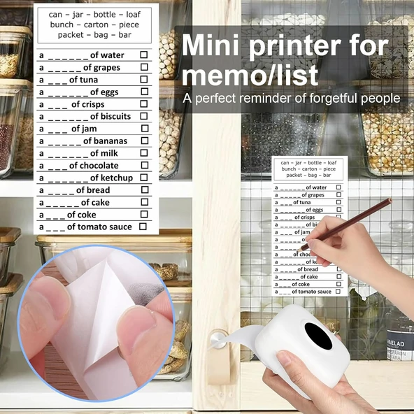 C17 Mini Taşınabilir Yazıcı 12 Rulo Kağıtlı Mürekkepsiz Etiket Yazıcısı  Mini Termal Yazıcı Beyaz - Resim 4