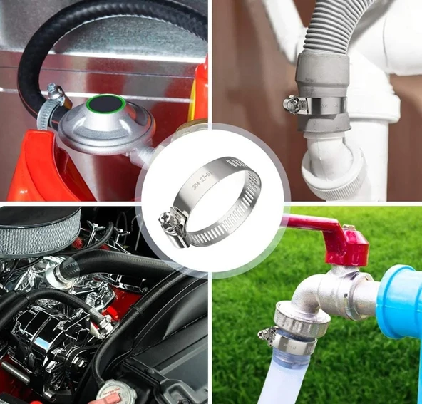 2'li set vidalı 40-63 mm ayarlanabilir galvanizli çelik gümüş renkli bahçe su hortumu kelepçe - 3