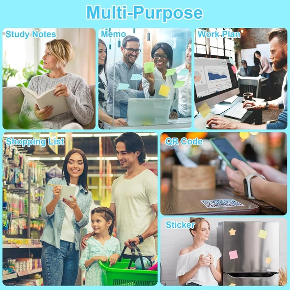 C17 Mini Taşınabilir Yazıcı 12 Rulo Kağıtlı Mürekkepsiz Etiket Yazıcısı  Mini Termal Yazıcı Beyaz - Resim 8