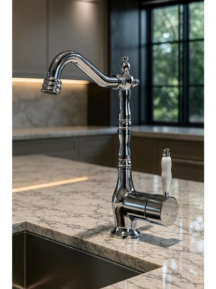 RUSTİK MUTFAK EVİYE BAYATRYASI KROM RENK - Resim 2