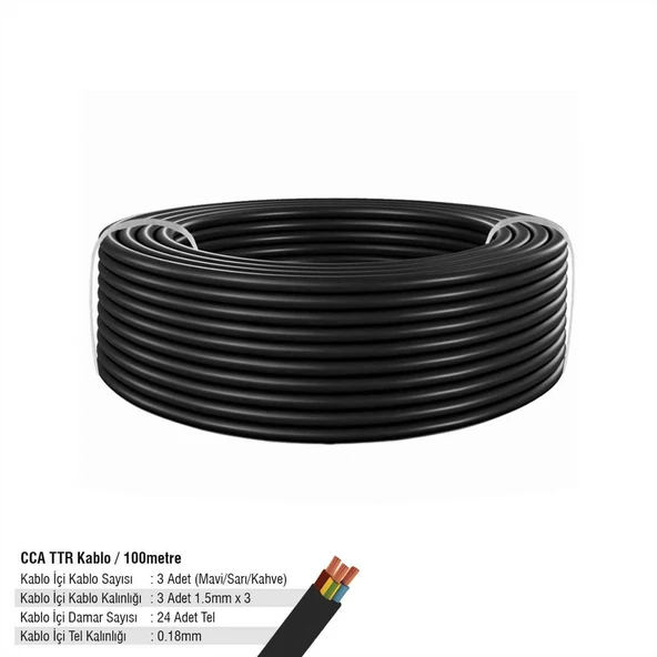 SGS PROFESYONEL CCA TTR KABLO 3X1,5 100 METRE 24X0,18 SİYAH ürün görseli 1