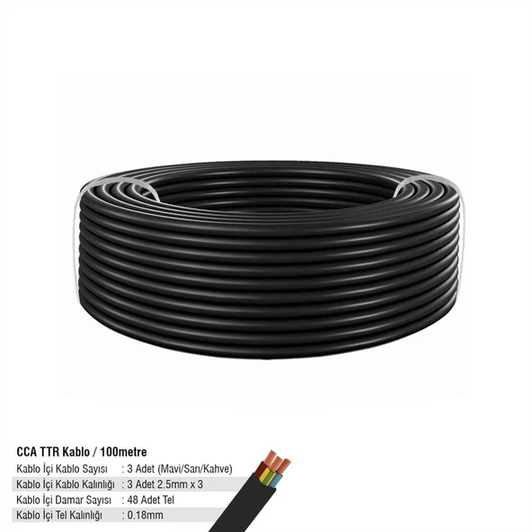 SGS PROFESYONEL CCA TTR KABLO 3X2,5 100 METRE 48X0,18 SİYAH ürün görseli 1