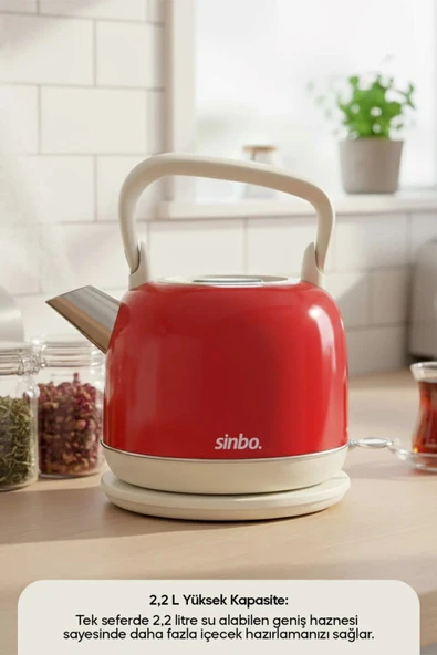 Kablosuz Kettle Sinbo Su Isıtıcı 2.2 Litre, Hızlı Kaynatma ve Otomatik Kapanma, Paslanmaz Çelik - Resim 2