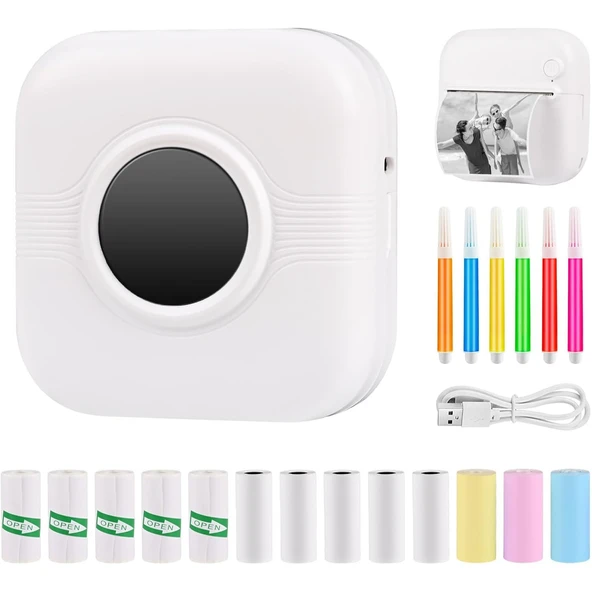 C17 Mini Taşınabilir Yazıcı 12 Rulo Kağıtlı Mürekkepsiz Etiket Yazıcısı Mini Termal Yazıcı Beyaz ürün görseli 1