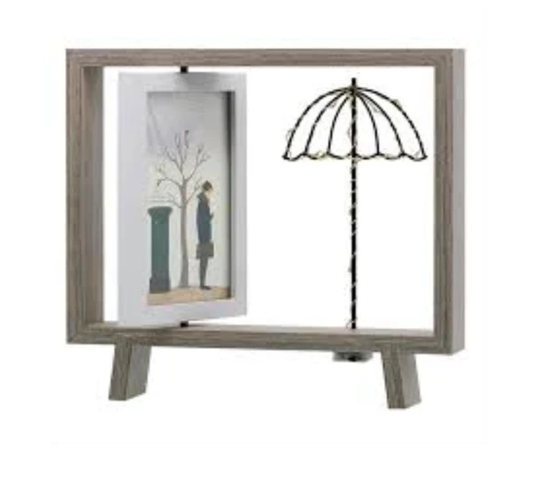 Ahşap Çerçeveli Çift Taraflı Işıklı Masaüstü Fotoğraf Çerçevesi (26.5x23.6 cm) BEBEKLİ - 3