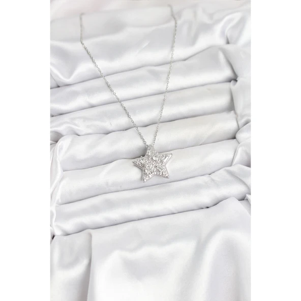 316L Çelik Zincir Gümüş Renk Yıldız Model Kadın Kolye - 2