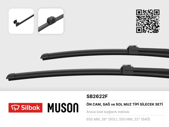 SILBAK SB2622F SİLECEK SÜPÜRGESİ 650/550MM MUZ TİPİ SCENIC II 05/03 ürün görseli 1