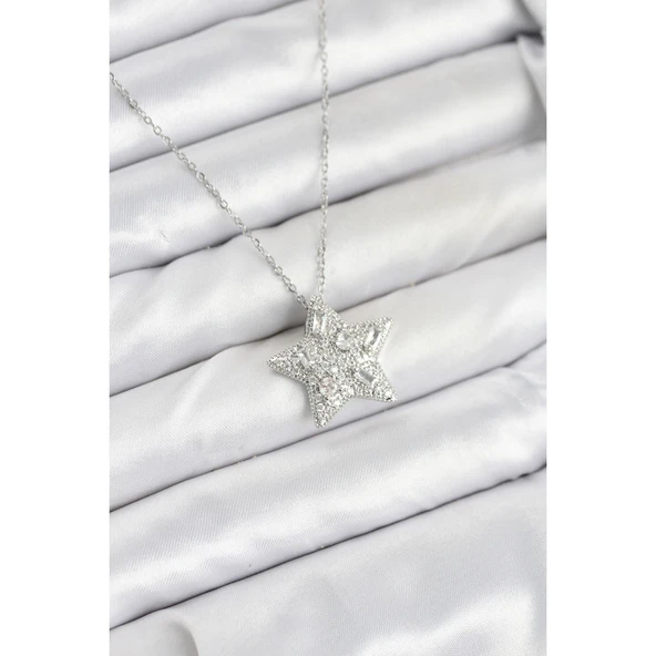 316L Çelik Zincir Gümüş Renk Yıldız Model Kadın Kolye