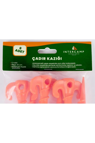 İntercamp 6' li 24 cm Çadır Kazığı, Çakma Kazığı, Çadır Sabitleme Kazığı, Kancalı Kazık, Plastik - Resim 5
