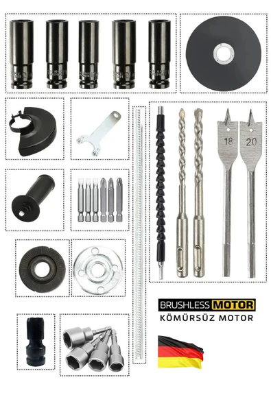 STAXX 5'li Set Kömürsüz Motor x3 Akülü Somun Sökme Sıkma Matkap Taşlama Kırıcı Dal Budama Makine - Resim 3