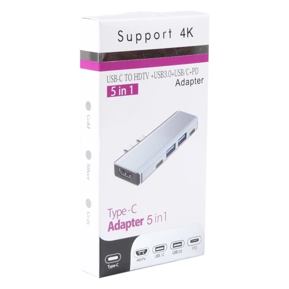 Technow YG-2102 5 in 1 Çift USB-C / Type-C-USB HUB Çevirici Adaptör - Resim 7