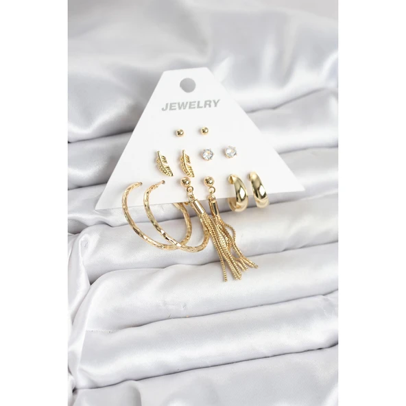 Gold Renk Pirinç Kadın 6 Çift Küpe Seti