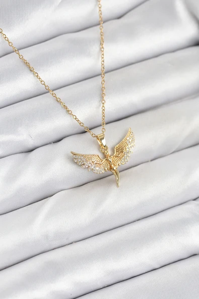 316L Çelik Zincir Gold Renk Melek Model Kadın Kolye ürün görseli 1