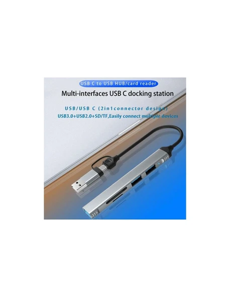 Technow USB 3.0/USB 2.0/SD/TF Girişli 5 in 1 Tip-C Çevirici Adaptörü - Resim 4
