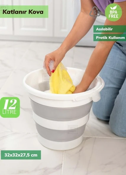 4'lü Banyo Seti BPA Free 80 Litre Çamaşır Sepeti Katlanır Sele-Su Kovası ve Maşrapa - 4