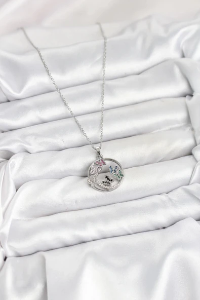 pilelistore 316L Çelik Zincir Gümüş Renk Zirkon Taşlı Kelebekli Kadın Kolye - TJ-BKO10608 - 2