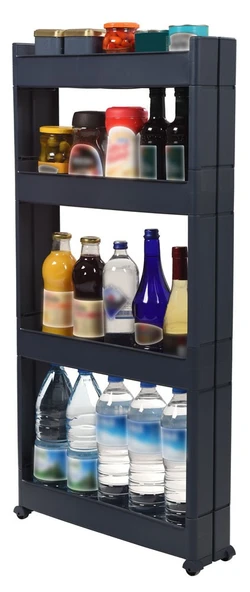 Technow Motek SR-04 Tekerlekli Plastik,Mutfak,Banyo Rafı 4 Katlı Organizer  Antrasit - Resim 3