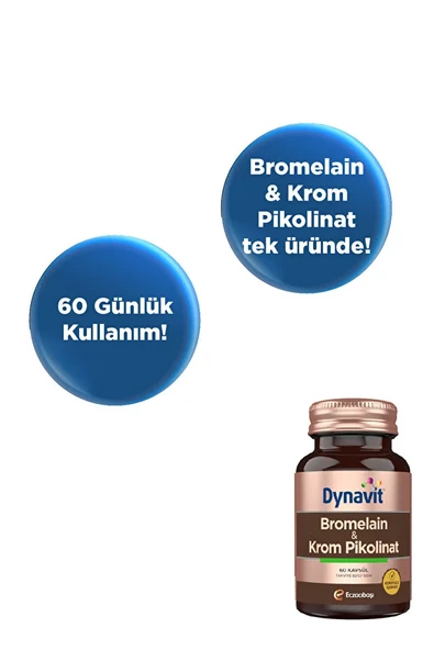 Dynavit, Bromelain ve Krom Pikolinat, Takviye Edici Gıda - 60 Kapsül - Resim 2