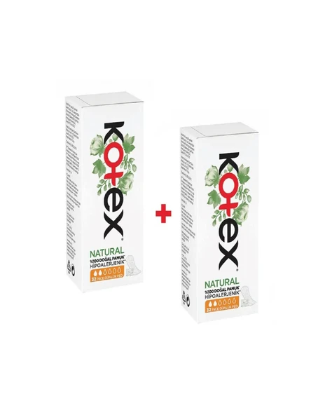 Kotex ( 2 ADET  )Natural %100 Pamuk Günlük Ped İnce 32 Adet x 2