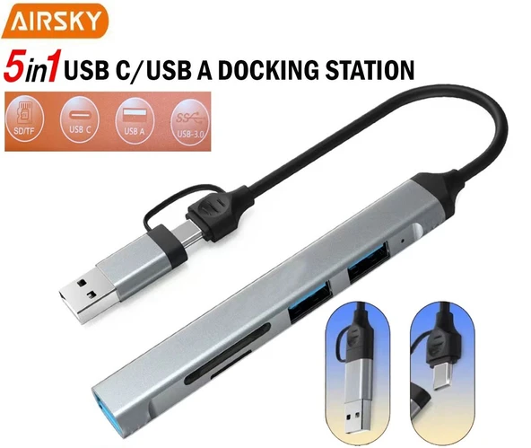 Technow USB 3.0/USB 2.0/SD/TF Girişli 5 in 1 Tip-C Çevirici Adaptörü - Resim 3