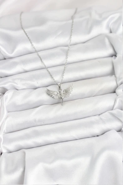 pilelistore 316L Çelik Zincir Gümüş Renk Melek Model Kadın Kolye - TJ-BKO10622 - 2