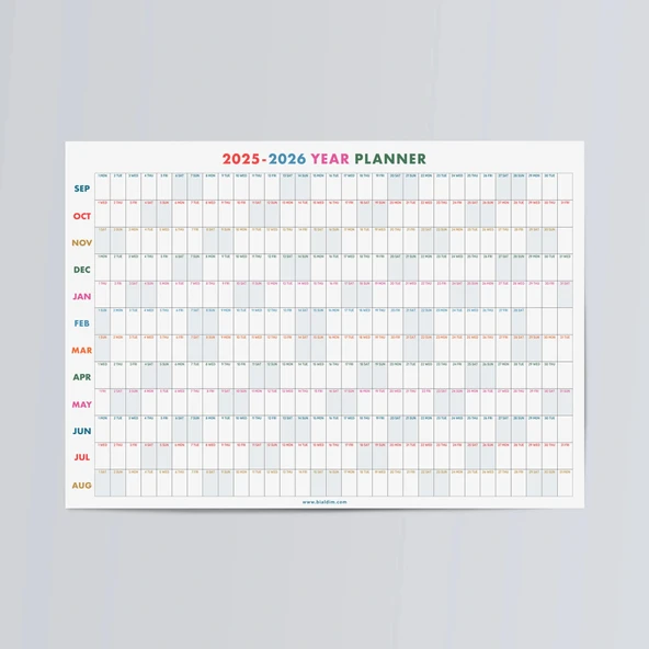 2025-2026 Akademik Yıl Takvimi | Eylül Başlangıçlı Yıllık Planlayıcı Duvar Takvimi | Renkli Takvim | Okul ve Ofis için B - 6