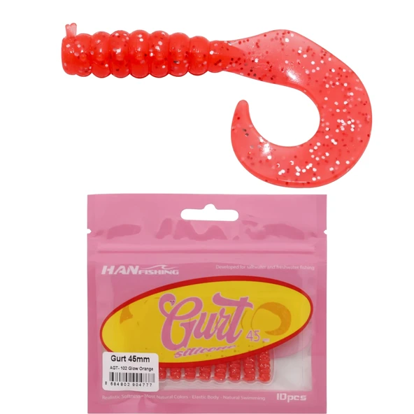 HanFish Gurt 4.5cm 10 Adet Orak Kuyruk Silikon Yem  AGT-102 Glow Orange ürün görseli