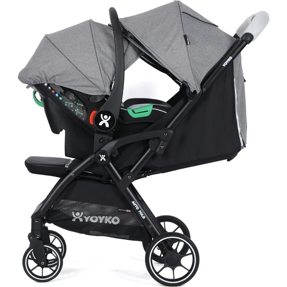 Wow Kabin Boy Tek Elle Kolay Katlanır Travel Bebek Arabası Autofold Grey Black - Resim 2
