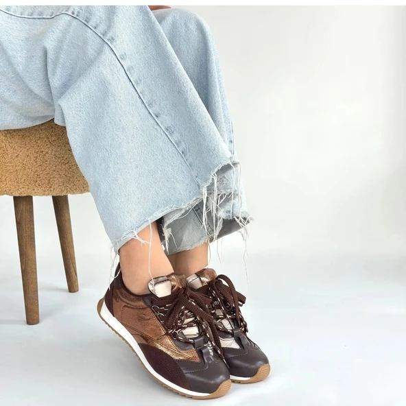 BİÇOMİ Ranu Kahverengi Cilt Paraşüt Detaylı Bağcıklı Spor Ayakkabı - Resim 4