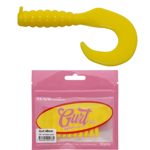 HanFish Gurt 4.5cm 10 Adet Orak Kuyruk Silikon Yem  AGT-101 Glow Lemon ürün görseli