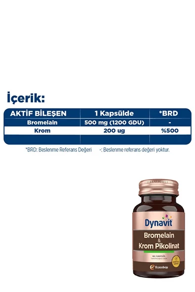 Dynavit, Bromelain ve Krom Pikolinat, Takviye Edici Gıda - 60 Kapsül - Resim 5