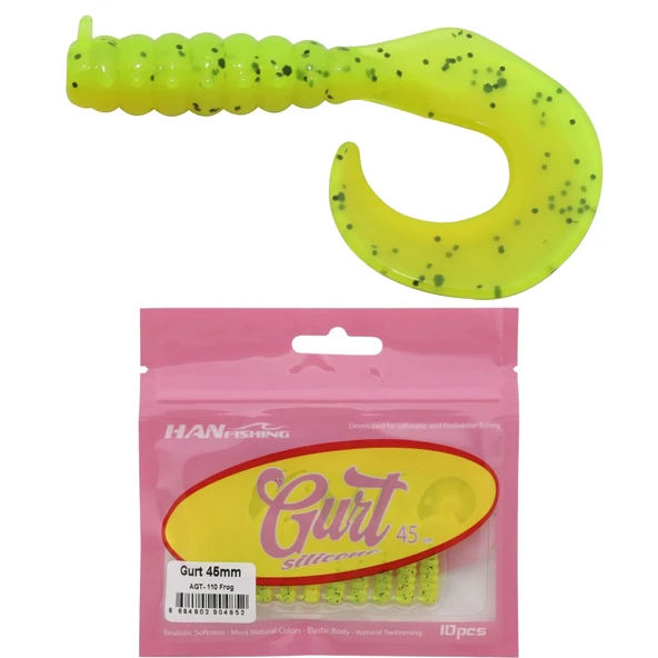 HanFish Gurt 4.5cm 10 Adet Orak Kuyruk Silikon Yem  AGT-110 Frog ürün görseli