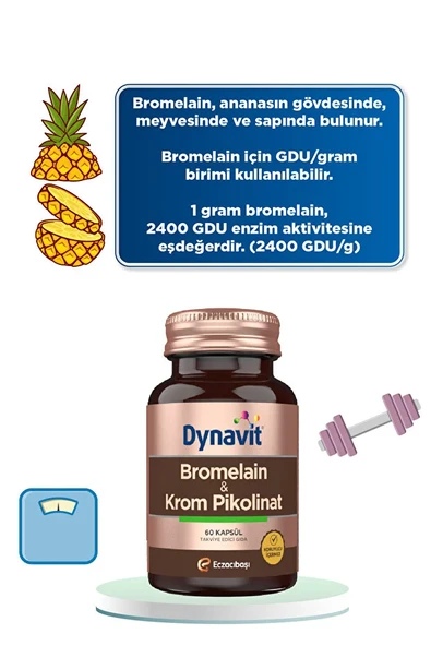 Dynavit, Bromelain ve Krom Pikolinat, Takviye Edici Gıda - 60 Kapsül - Resim 4
