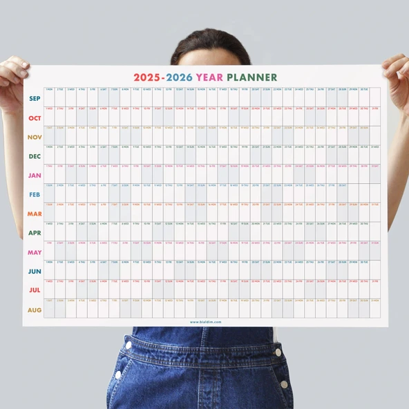 2025-2026 Akademik Yıl Takvimi | Eylül Başlangıçlı Yıllık Planlayıcı Duvar Takvimi | Renkli Takvim | Okul ve Ofis için B