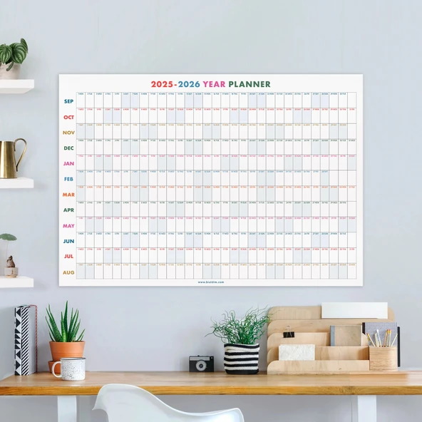 2025-2026 Akademik Yıl Takvimi | Eylül Başlangıçlı Yıllık Planlayıcı Duvar Takvimi | Renkli Takvim | Okul ve Ofis için B - 2