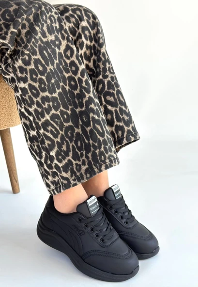 Yejja Siyah Cilt Bağcıklı Spor Ayakkabı - Resim 3